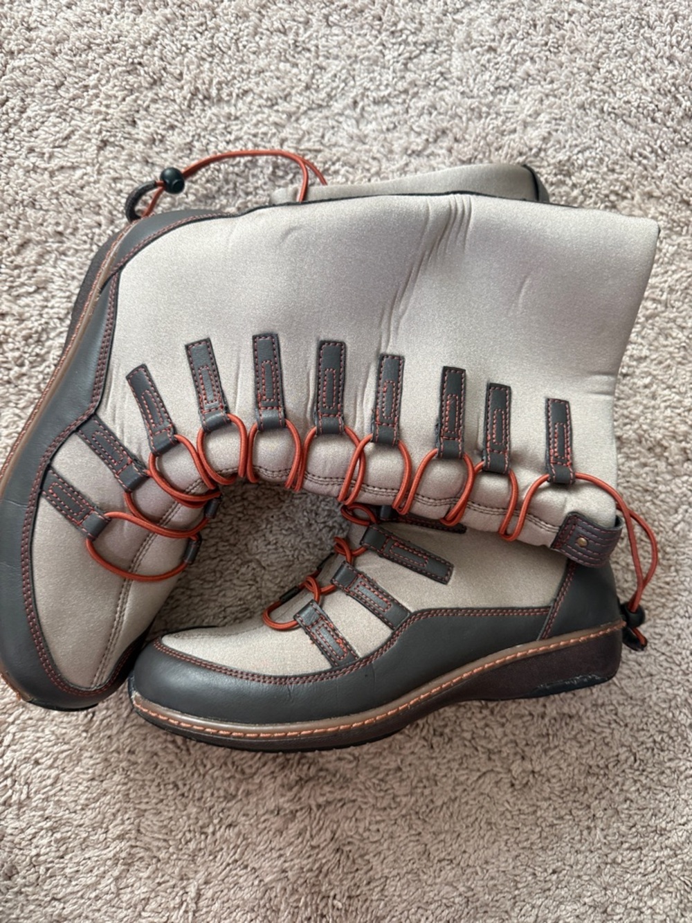 Aetrex Beige and Brown  Lace-up Boots with Orange Accents
